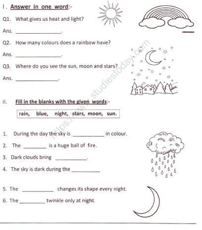 CBSE Class 1 EVS Up In The Sky Worksheet